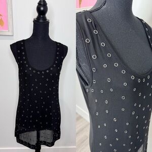 Aqua Black Sheer Sleeveless Metal Circular Design Women’s Top (S)